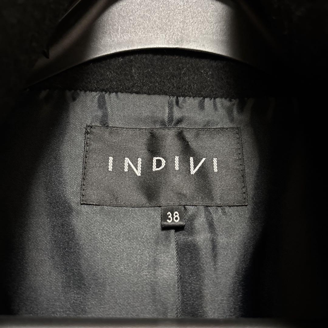 インディヴィ INDIVI 黒 スタンドカラー ロングコート