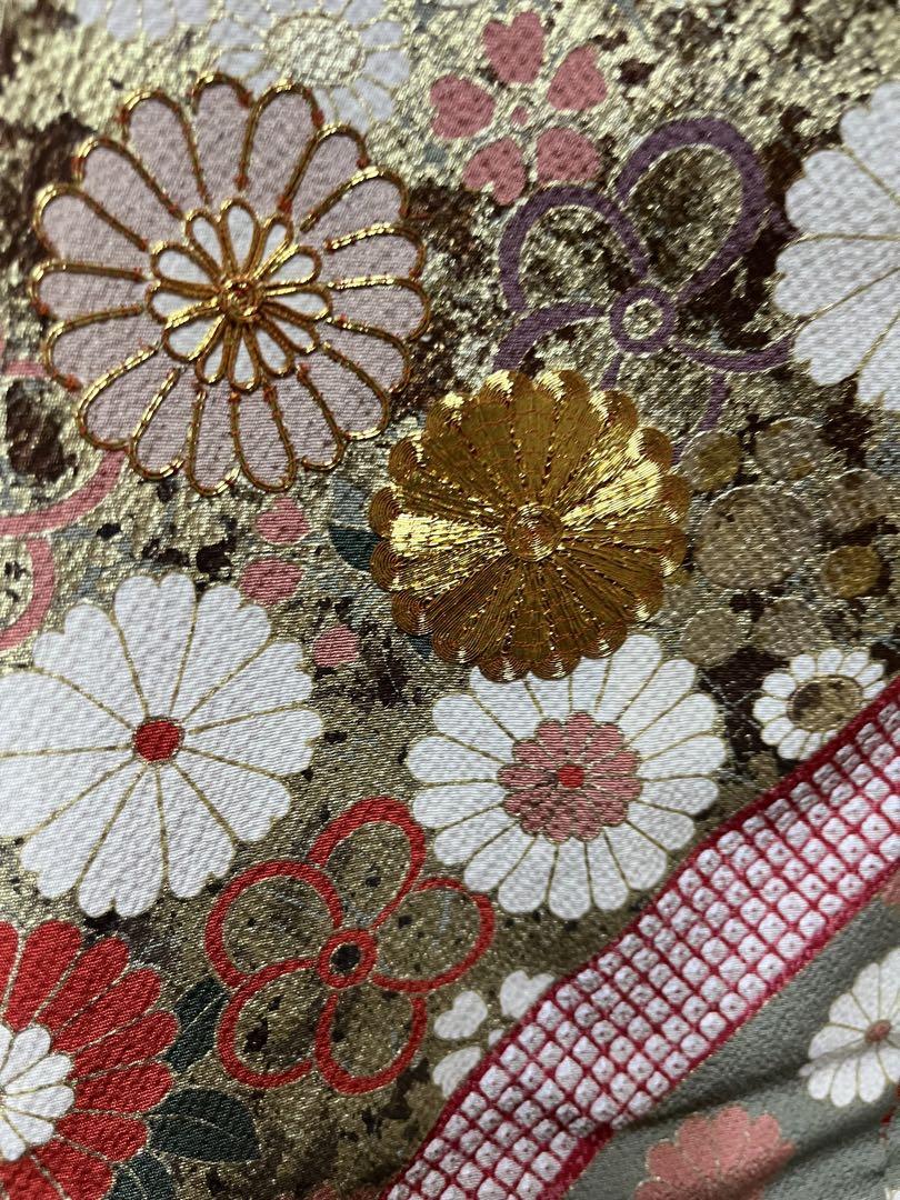 正絹振袖 未仕立て 染疋田 友禅 金駒刺繍
