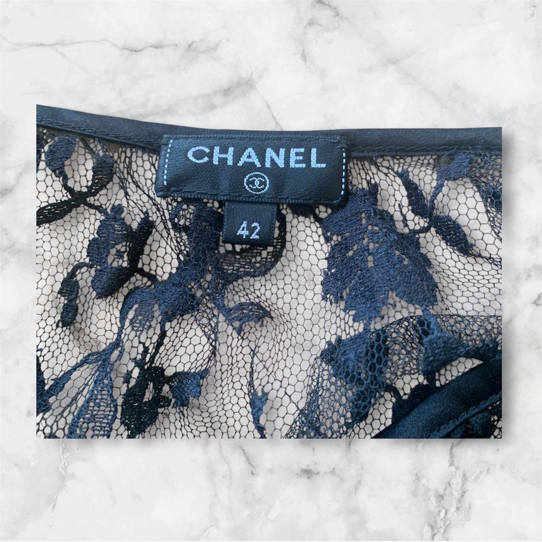 美品‼️CHANEL レース　ブラウス　直営店購入【定価648000円】黒　ロゴ
