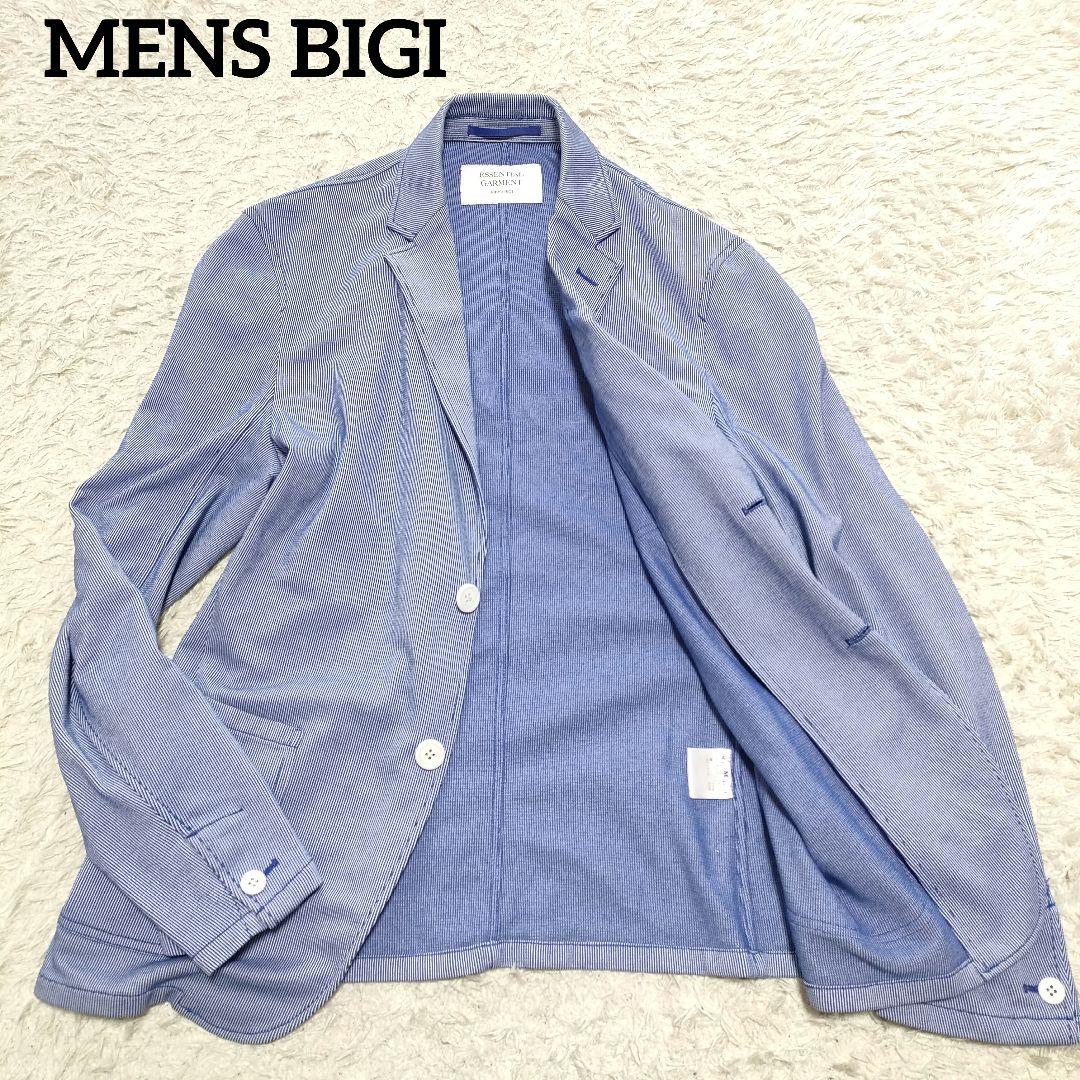 メンズビギ テーラードジャケット 水色 ストライプ М MEN\'S BIGI