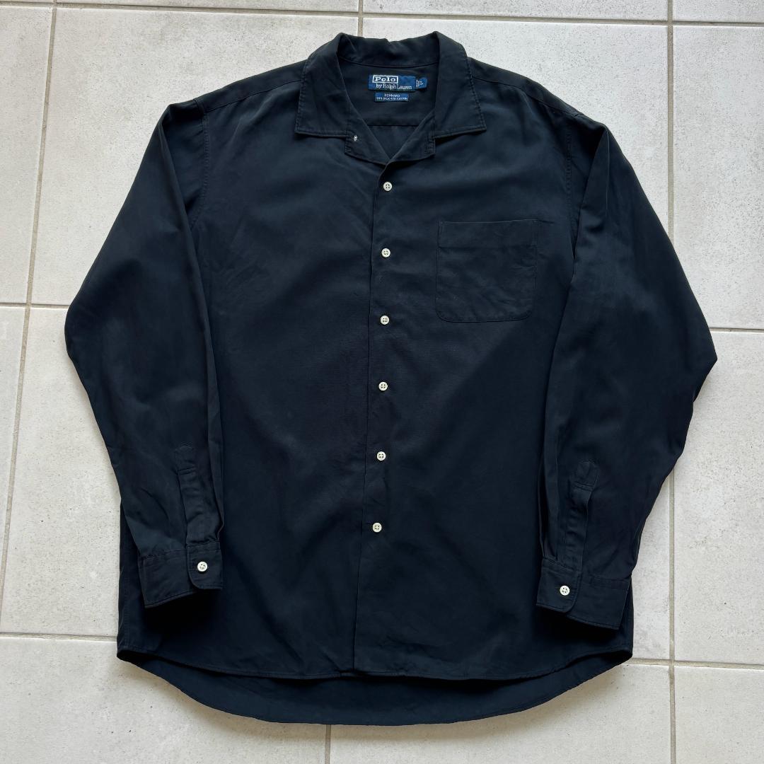 90s ラルフローレン bonnard オープンカラーシャツ ブラック L