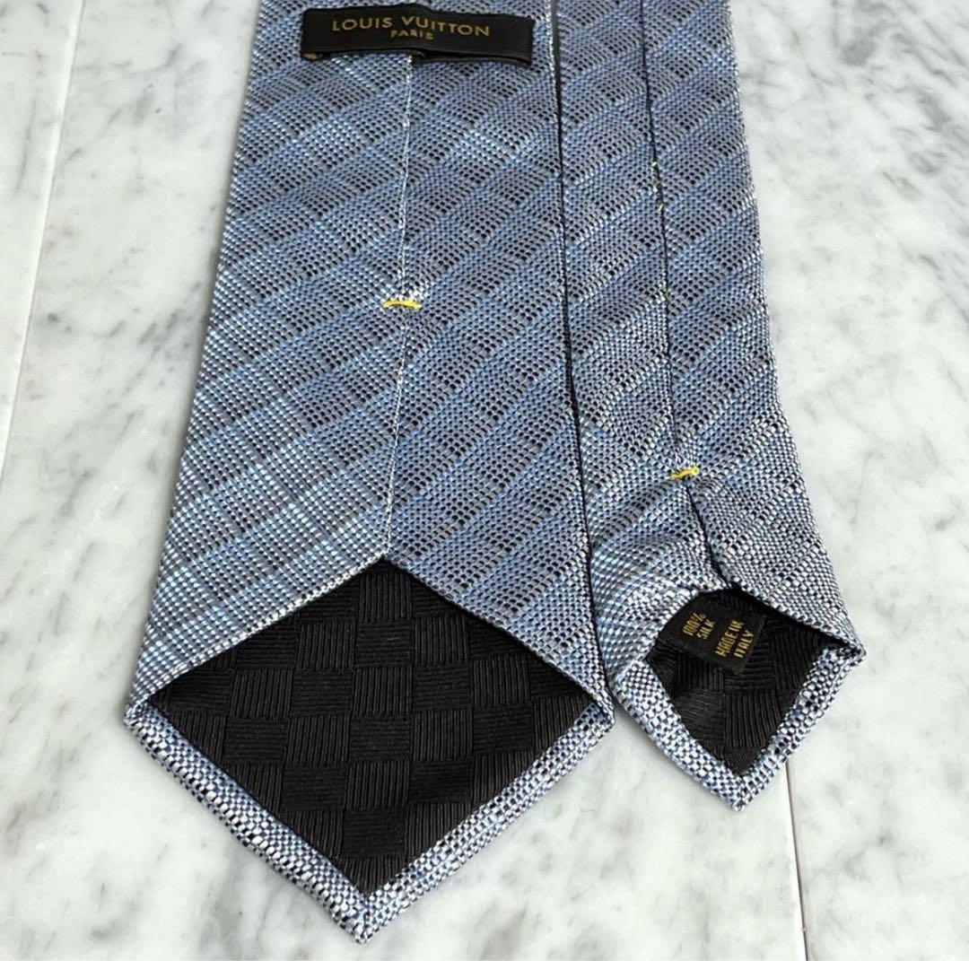 LOUIS VUITTON ネクタイ ダミエ柄 ブルー 光沢 LVロゴ