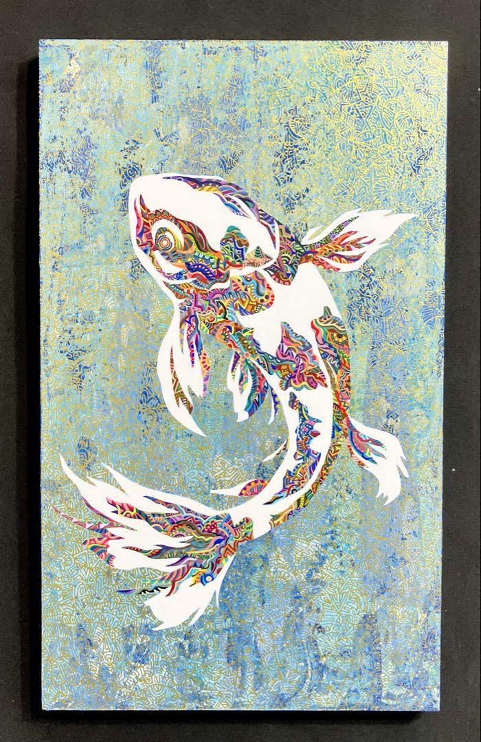 鯉　原画　動物画　絵画　アクリル画　現代アート　細密画