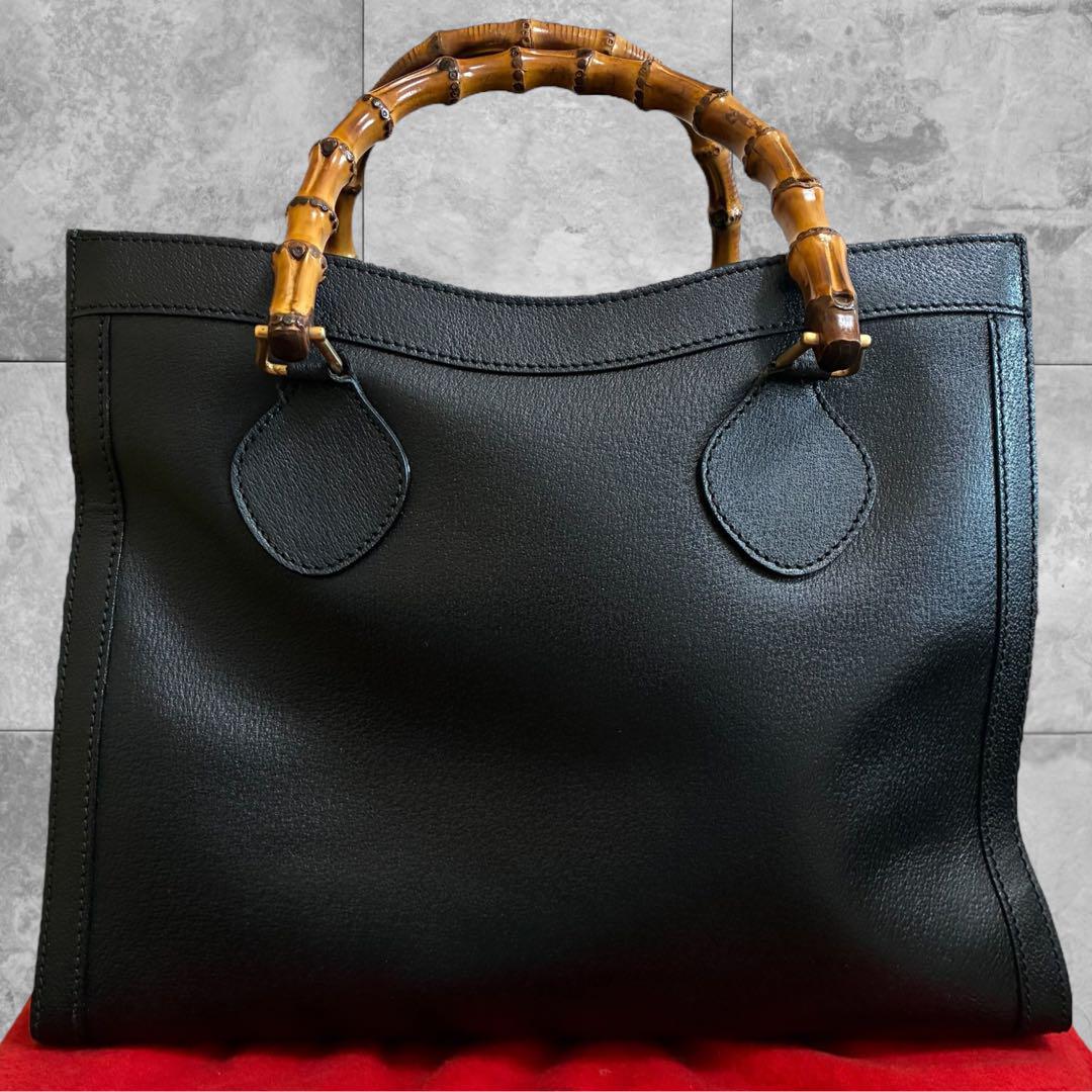 【ダイアナ】GUCCI オールド グッチ バンブー トートバッグ 大容量 黒