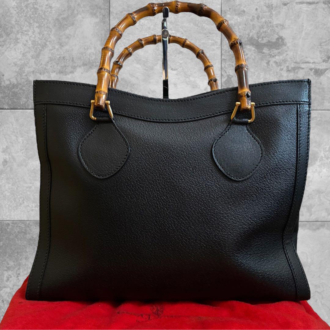 【ダイアナ】GUCCI オールド グッチ バンブー トートバッグ 大容量 黒