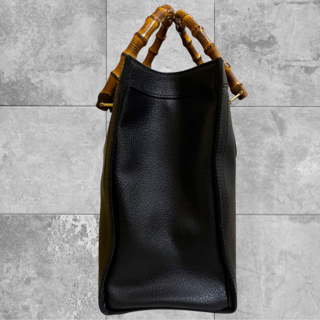 【ダイアナ】GUCCI オールド グッチ バンブー トートバッグ 大容量 黒