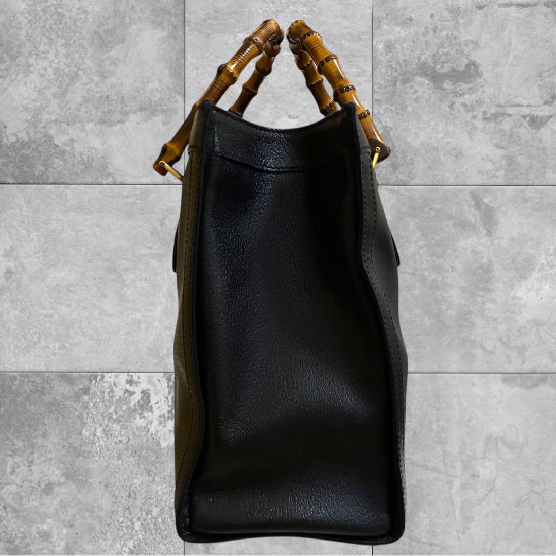 【ダイアナ】GUCCI オールド グッチ バンブー トートバッグ 大容量 黒