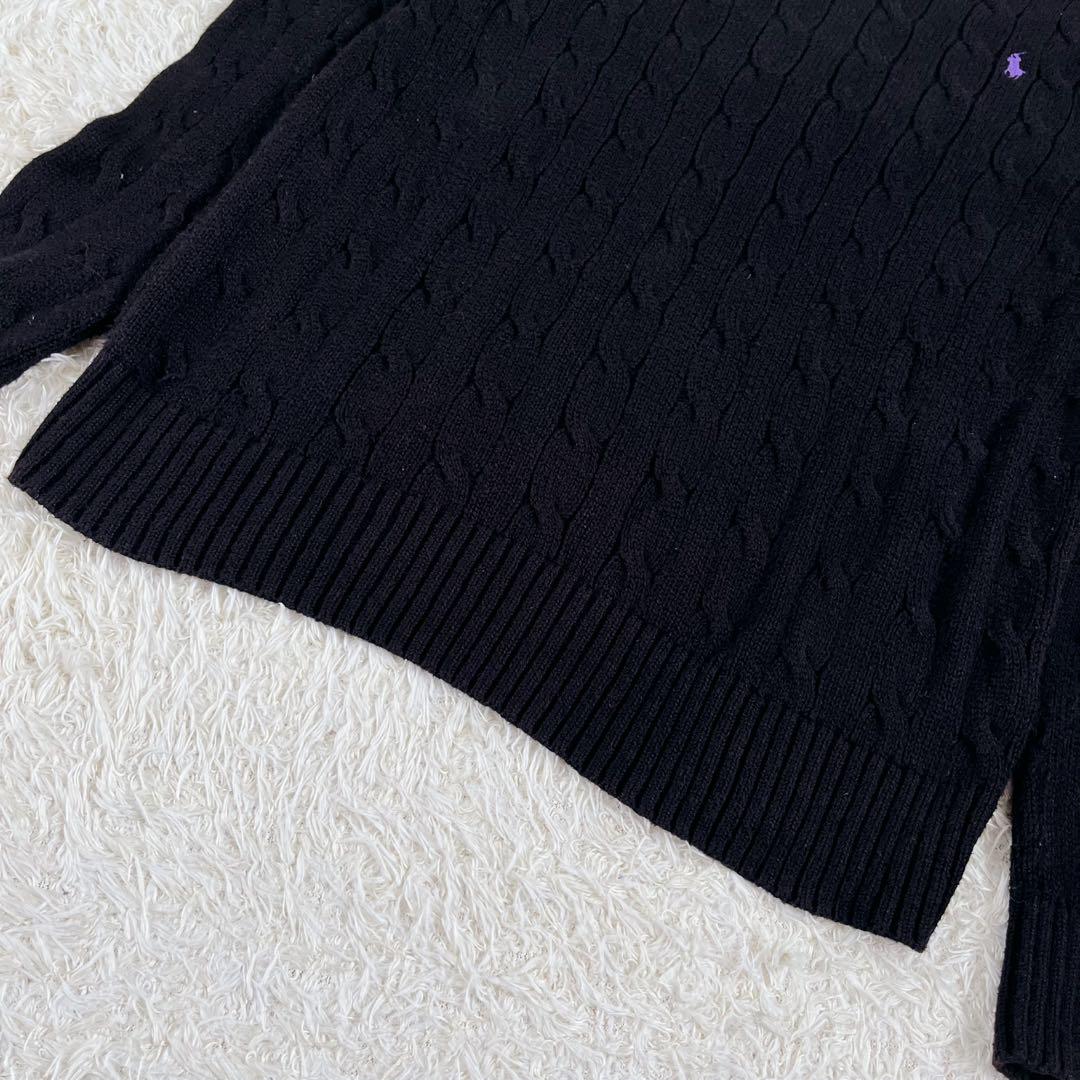 【美品】ポロラルフローレン　ケーブルニット　ポニーロゴ刺繍 黒　綿100%　XL