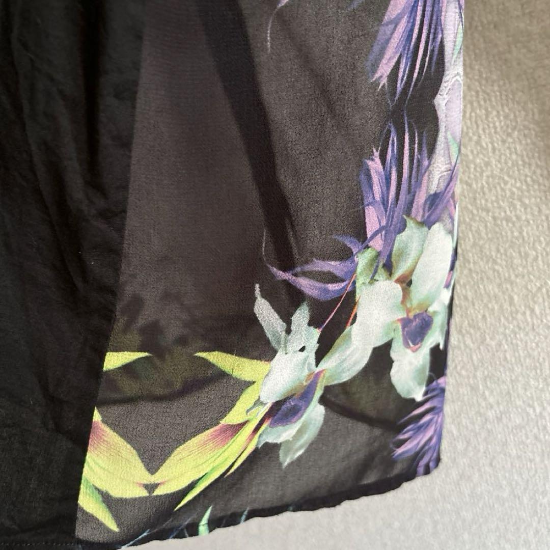 Justcavalli ブラウス 異素材切り替え 透け感 花柄 クロコダイル柄
