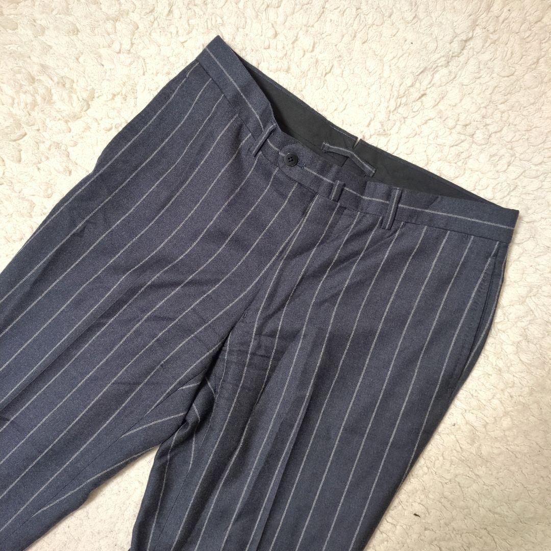 良品 BEAMS F 段返り 3B ストライプ ダークネイビー ウール M