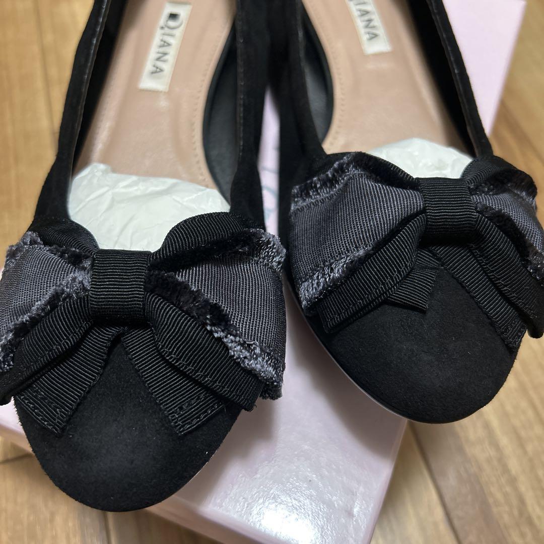 『箱付き』ダイアナ　フラットシューズ　24.5㎝　黒　リボン