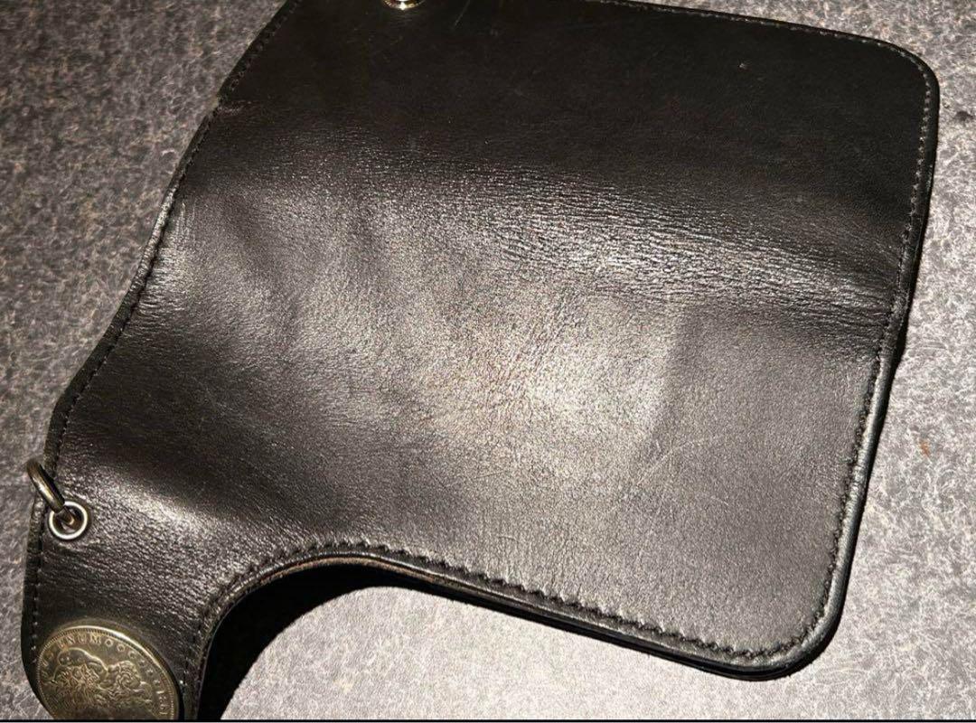 【美品】バイカーズウォレット　黒レザー 長財布 コンチョ　コイン付き　本革