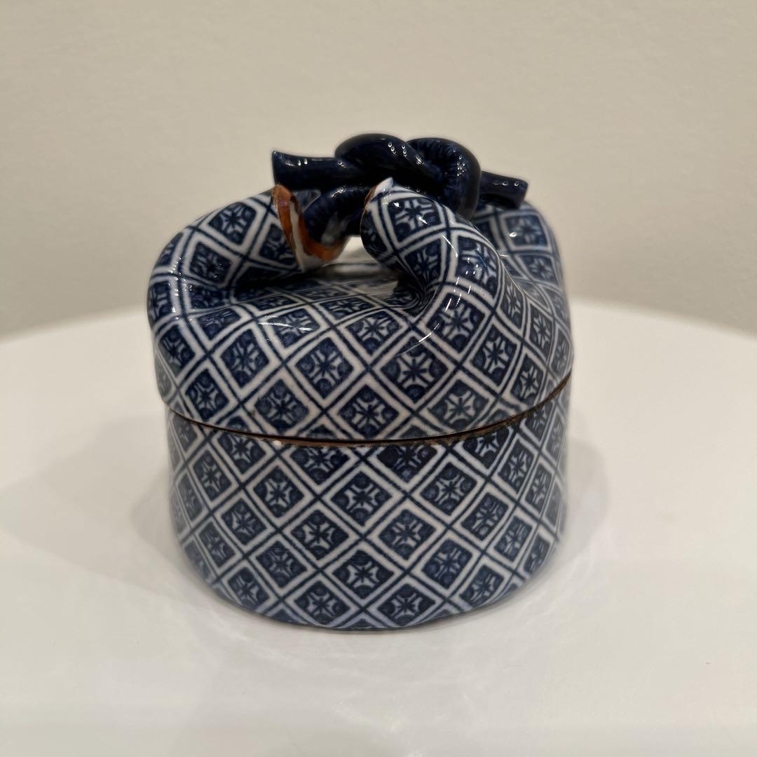 加藤松香 京焼 染付巾着型香合 茶道具 香道具 希少