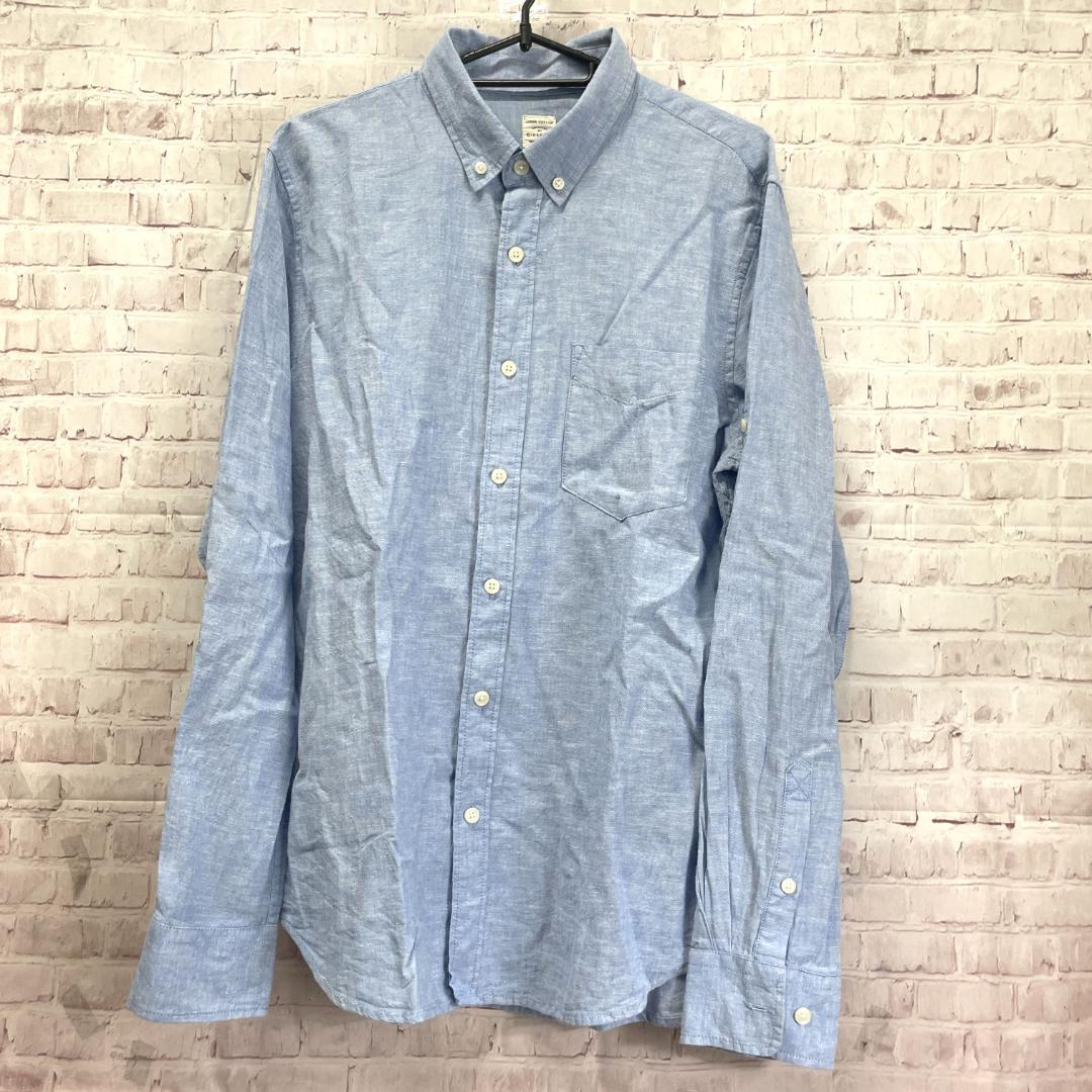 美品　GIORDANO　メンズ　長袖シャツ　スリムフィット　ライトブルー　M