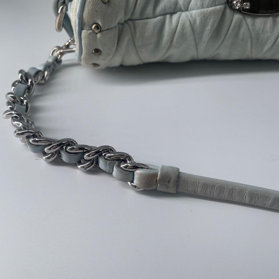 希少✨miumiu デニム チェーン ワンショルダーバッグ クリスタル