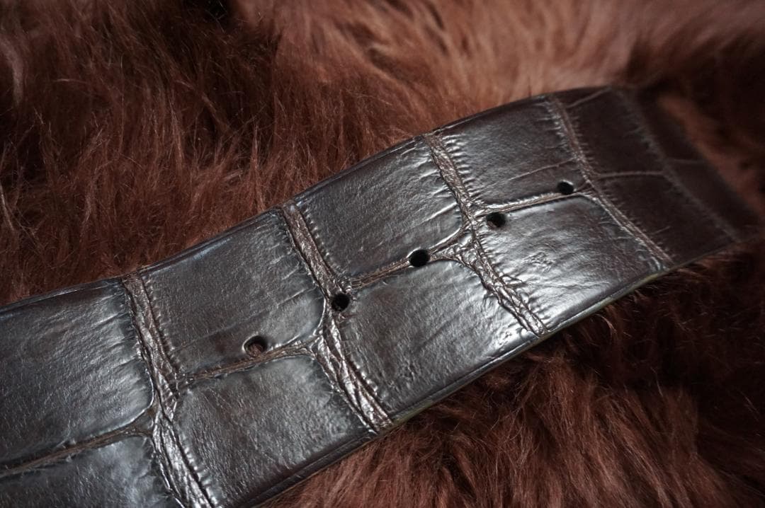 イタリア製 80mm幅 エキゾチッククロコレザー 極太 幅広 ワイド ベルト