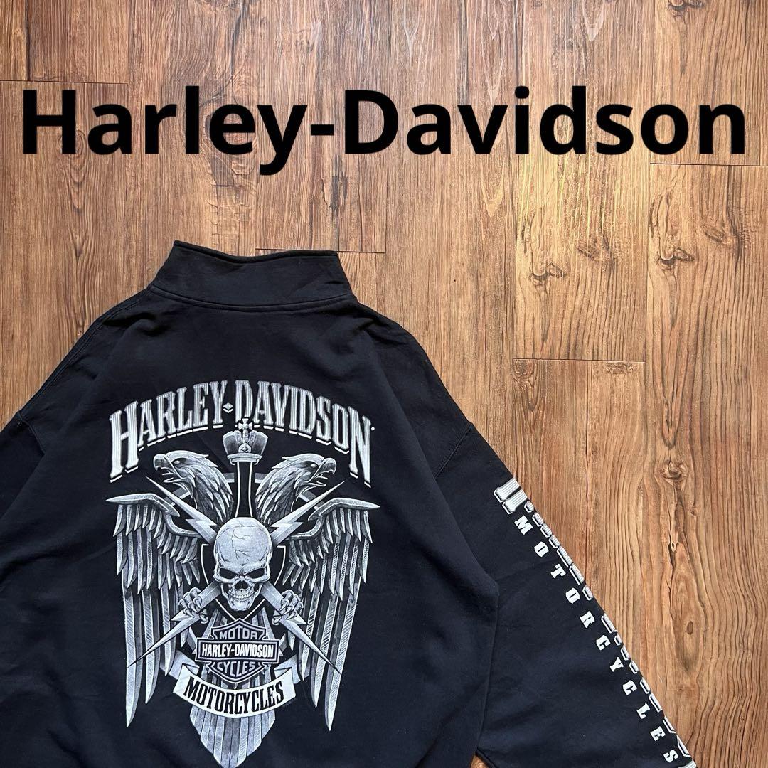 【Harley-Davidson】スカル ウィング スウェット プルオーバー L
