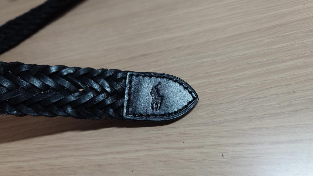 Polo Ralph Lauren ウーブン ベルト(黒のレザー編み込みベルト)