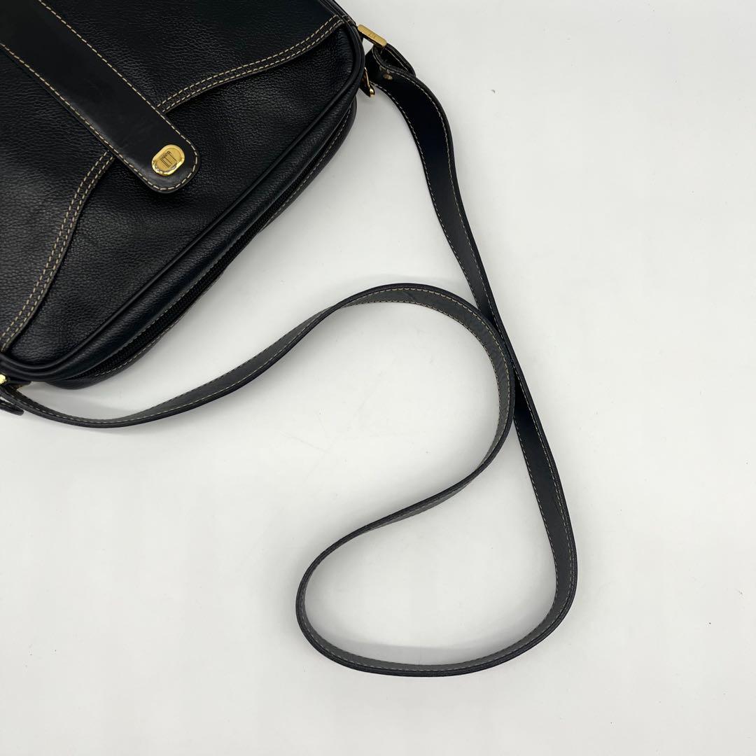 極美品✨Dunhill ゴールド金具 レザー ショルダーバッグ ブラック