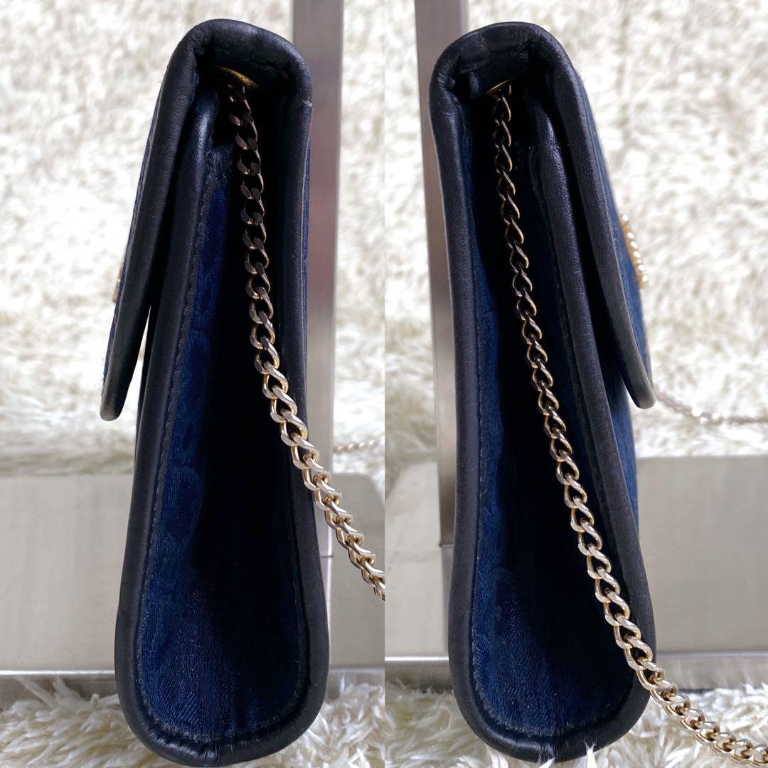 【美品】クリスチャンディオール ショルダーバッグ トロッター チェーン ネイビー 美品 Dior トロッター チェーンショルダーバック ネイビー ロゴ