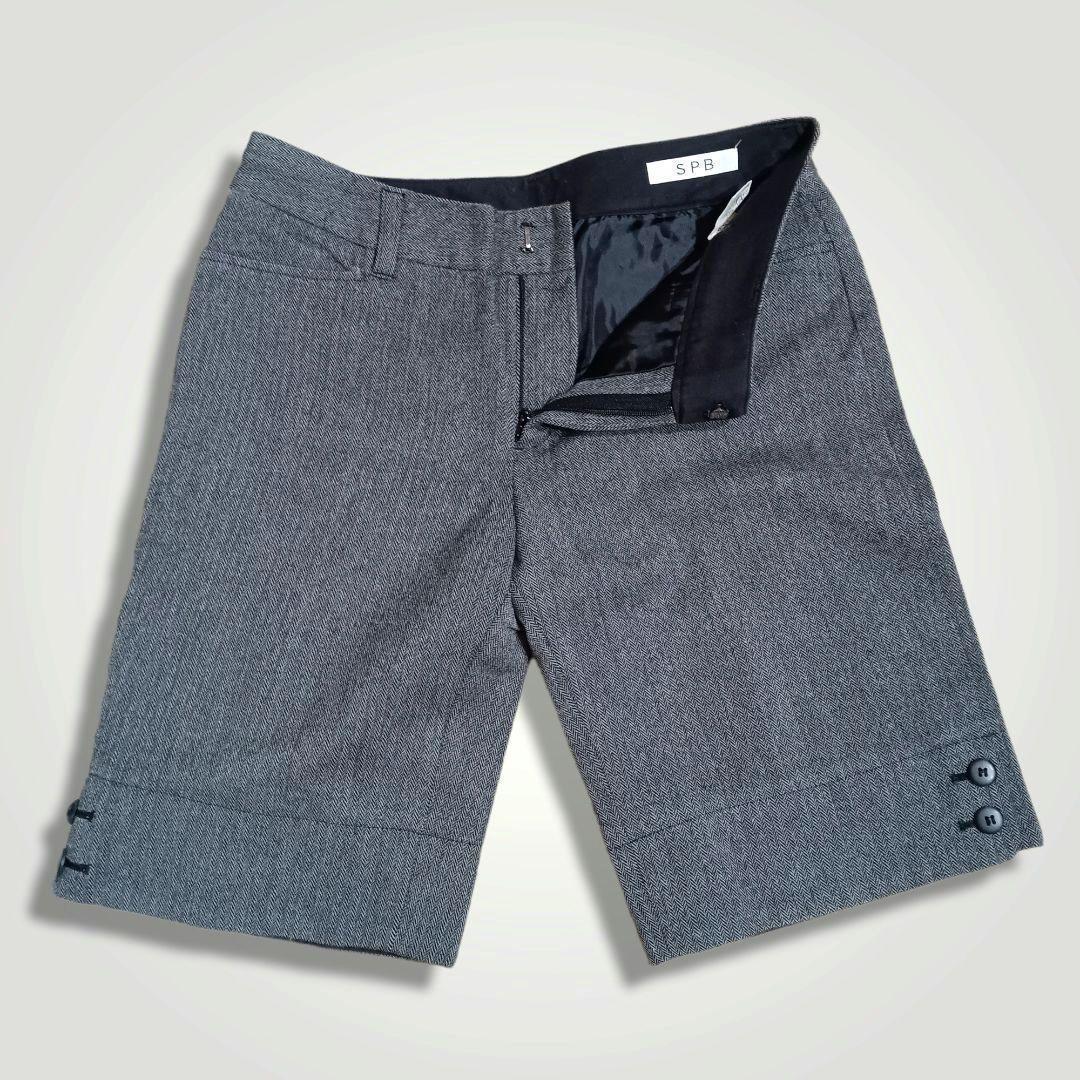 【美品】SPBワールド　高級アンゴラローライズ　ヘリンボーンウールショートパンツ