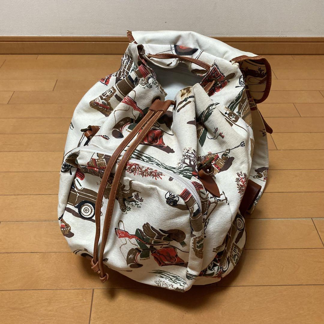 90s Banana Republic サファリ柄 キャンバス レザー リュック