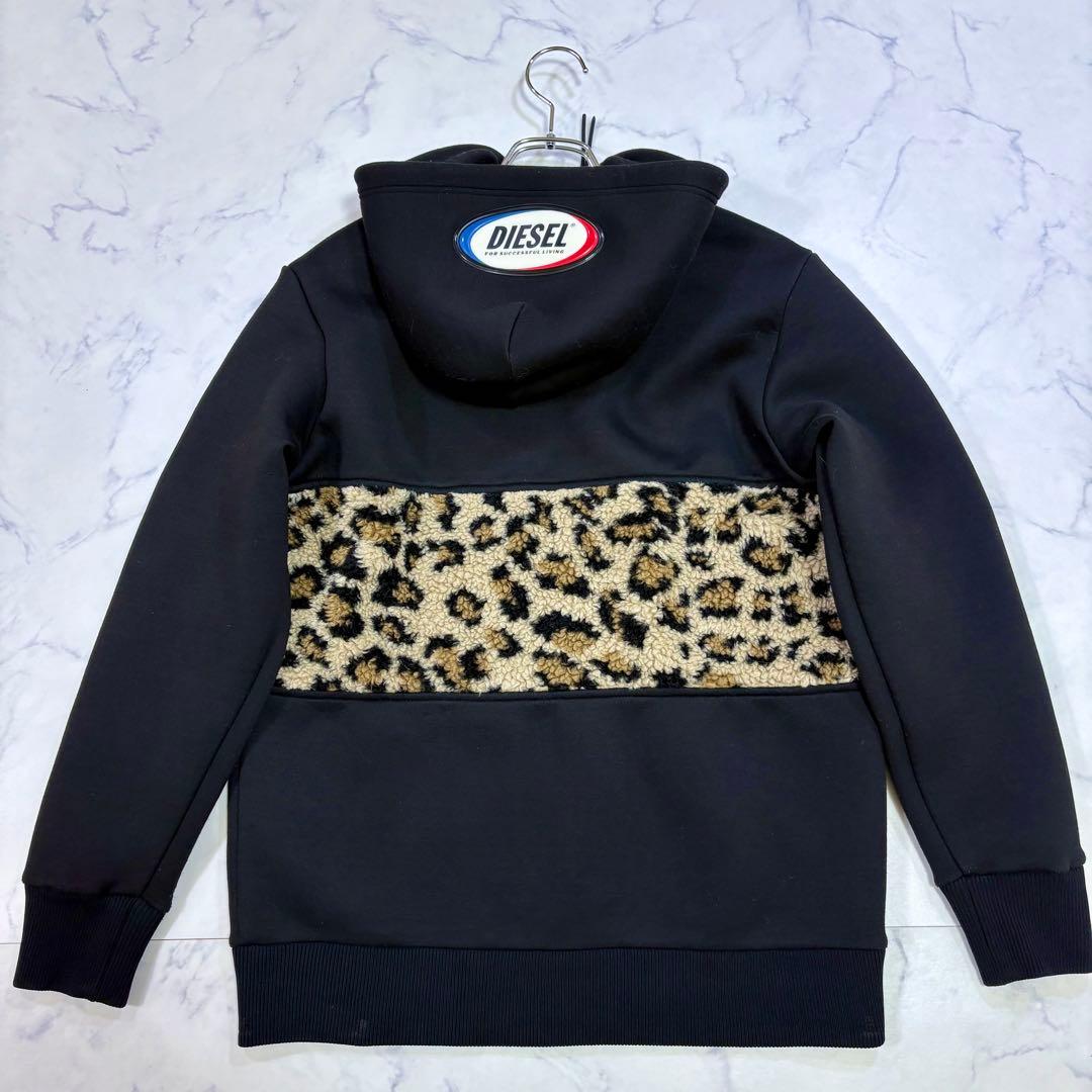 美品 DIESEL レオパード切替 ロゴワッペン パーカー M相当