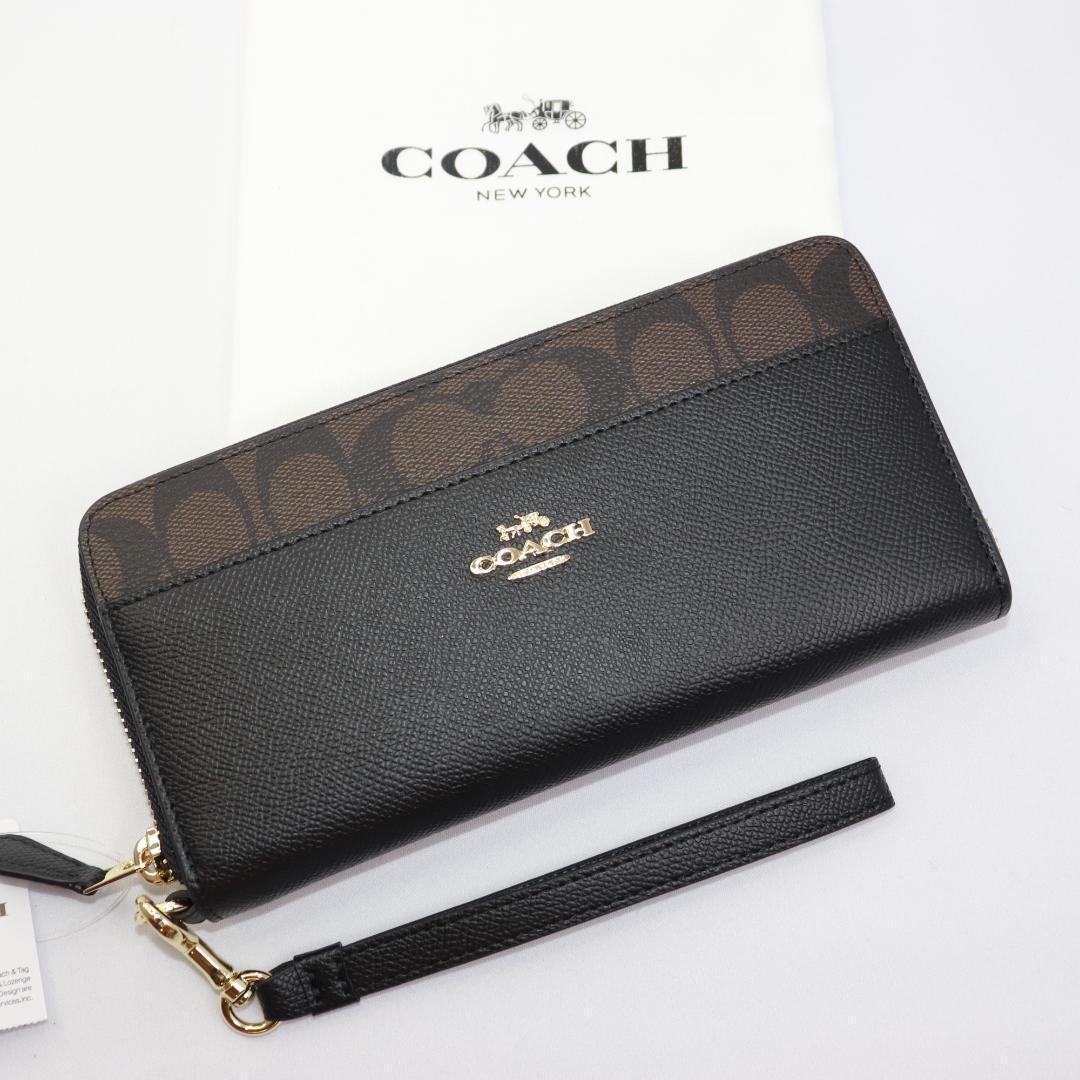 【COACH】新品未使用！長財布 シグネチャー 新品 COACH コーチ 長財布 グリーン 緑 Cロゴ ストラップ付き