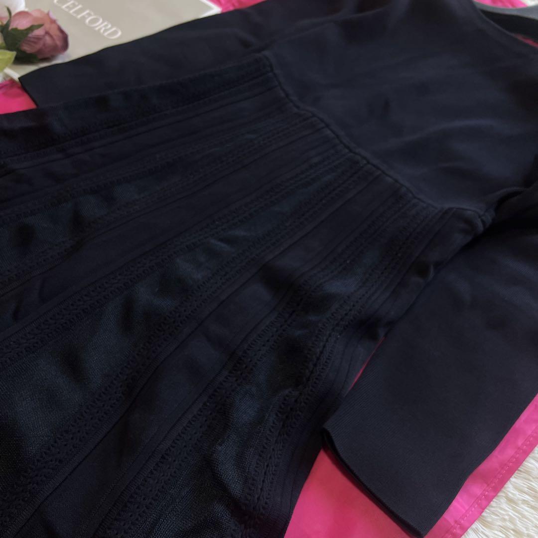 【美品】CELFORD ロングワンピース ブラック 38 フレア ニット M