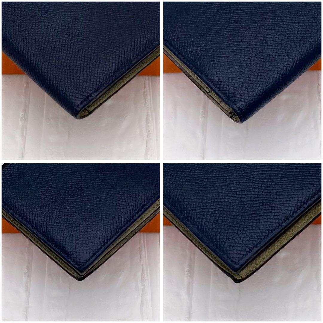 バイカラー✨️ HERMES エルメス バイカラー ベアンスフレ 長財布 ネイビー
