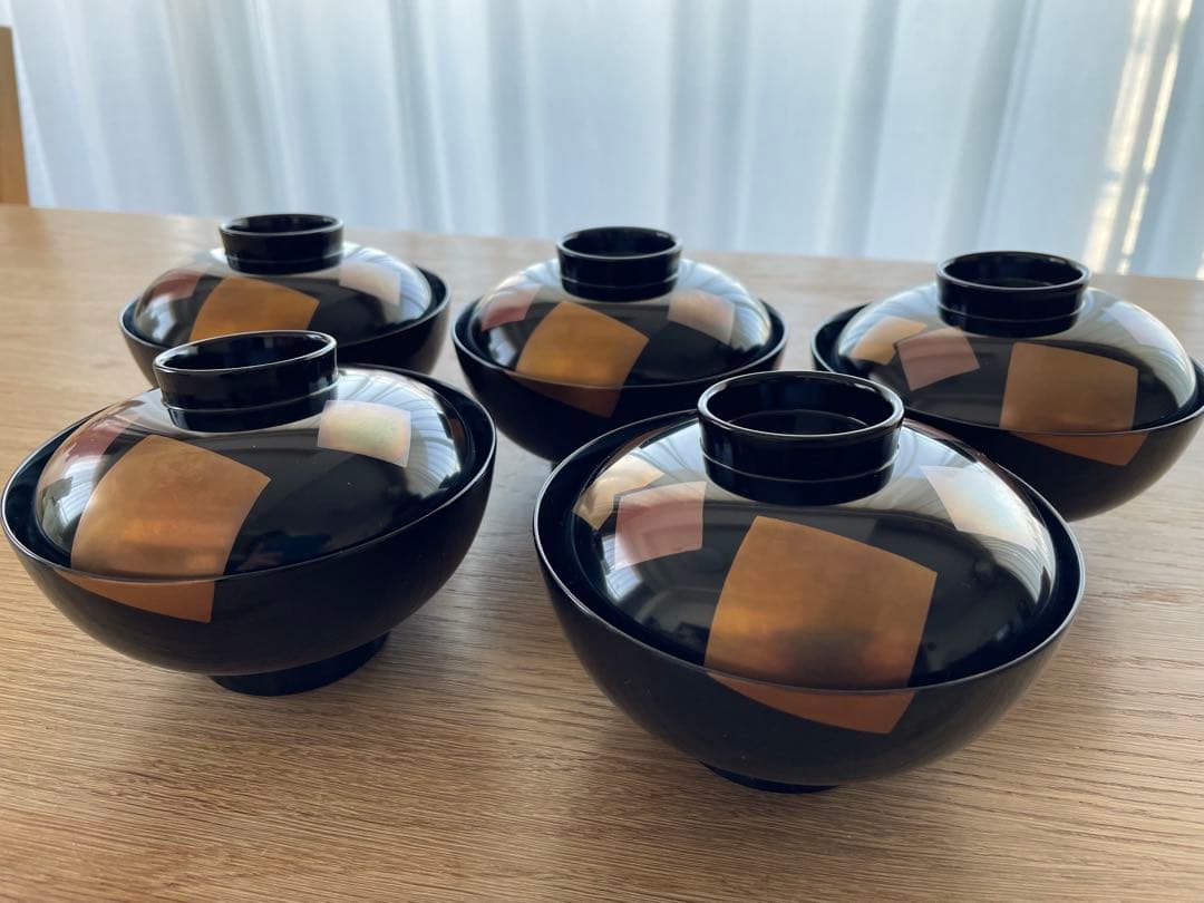 【未使用】 漆器 雑煮椀　5個セット 黒 金銀模様