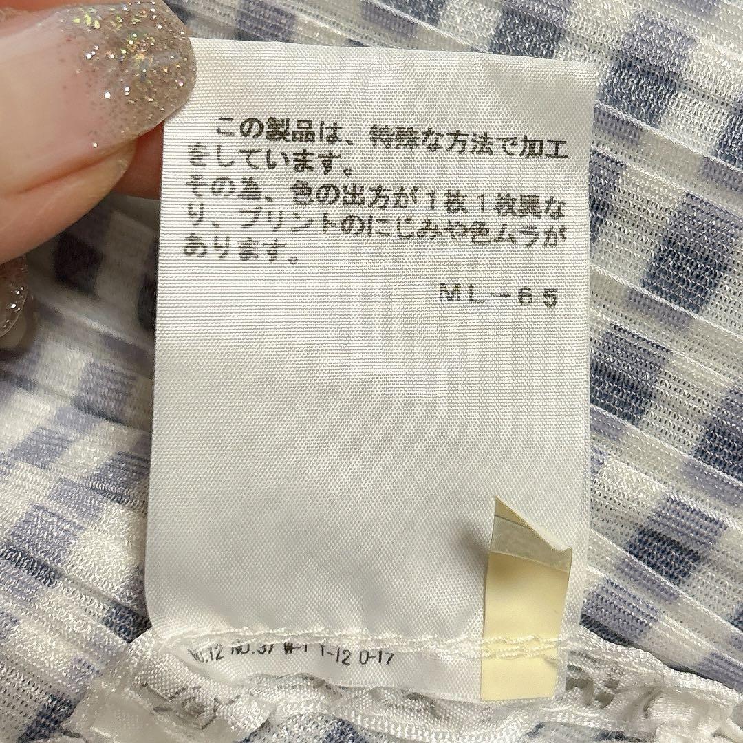 【極美品】プリーツプリーズ　アシンメトリーチェック柄ワンピース　水色　白3 春夏