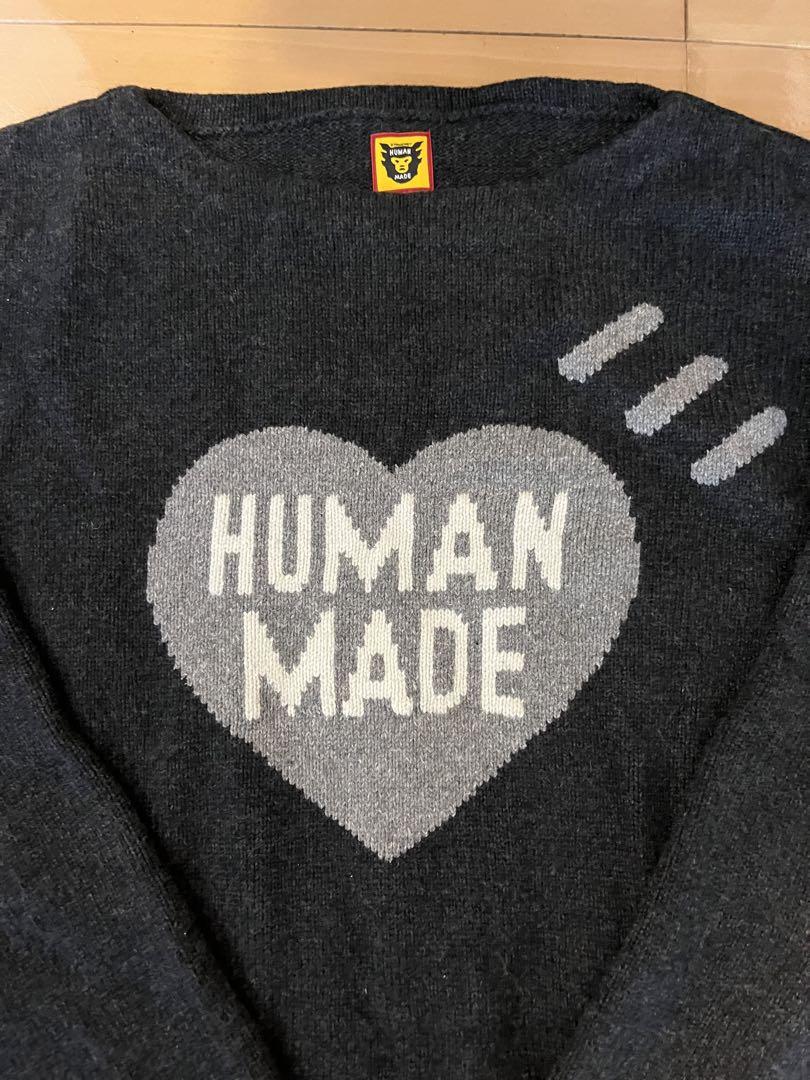 【人気Lサイズ】ヒューマンメイド　ビッグロゴ入りニット　ハート　グレー HUMAN MADE HEART KNIT SWEATER – HUMAN MADE Inc.