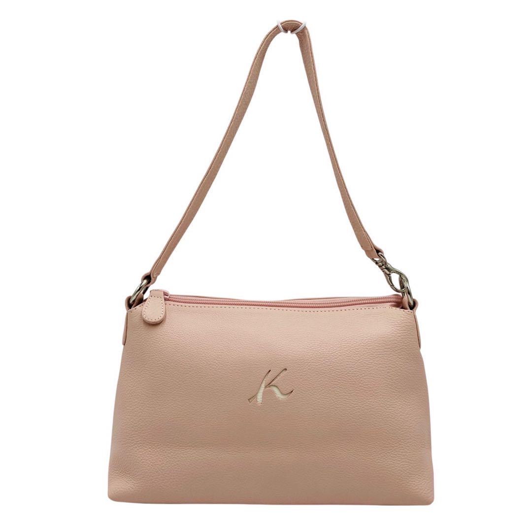 未使用級✨️キタムラ　ショルダーバッグ　レザー　ピンク　ロゴ　K　肩掛け 現行