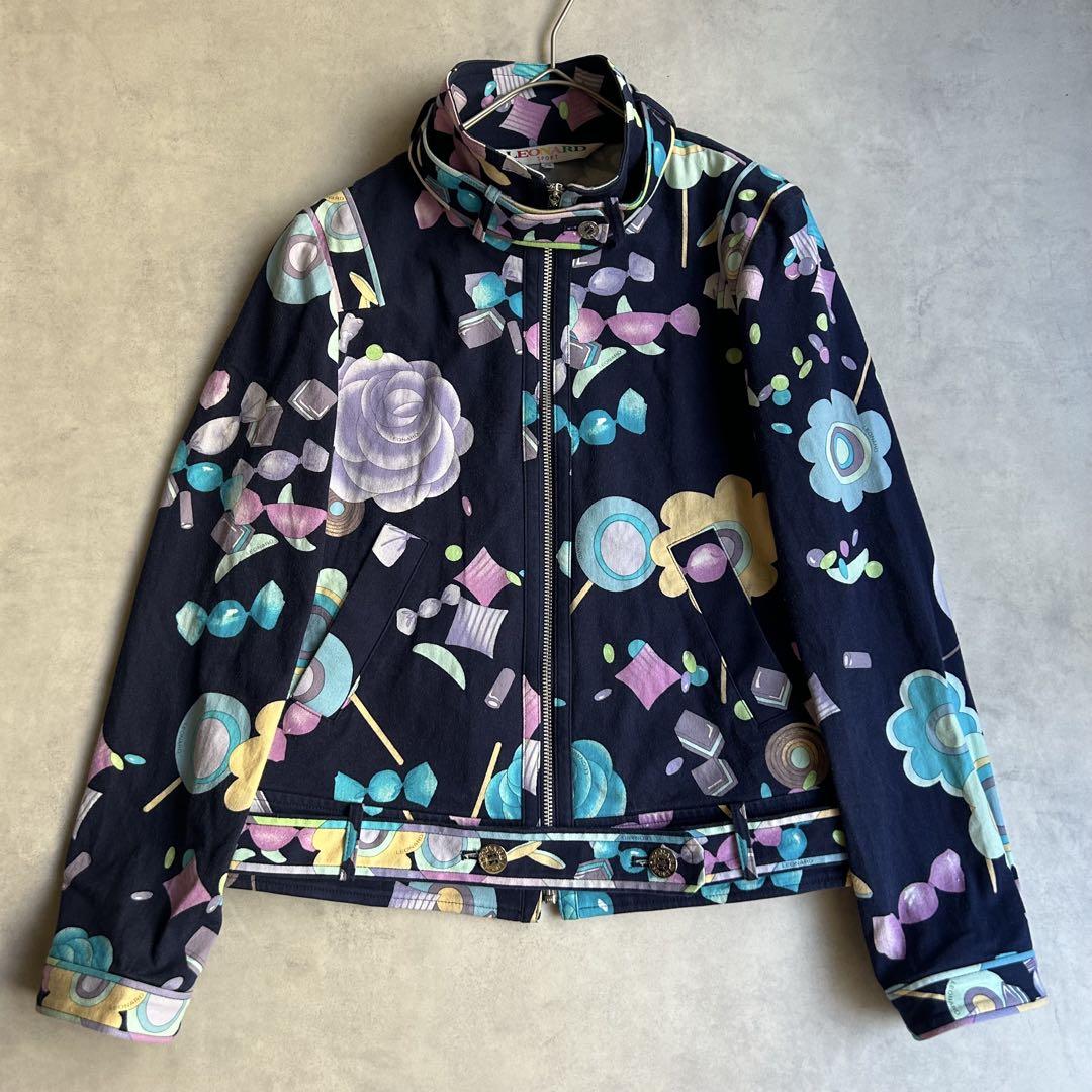 レオナール ジップジャケット 花 トリム チンストラップ