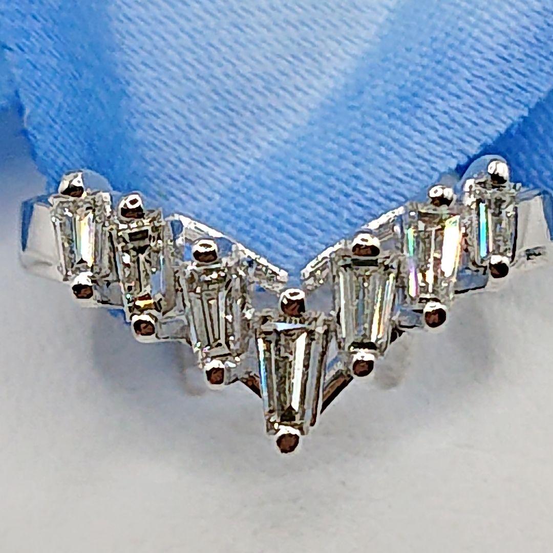 テーパーカット 天然ダイヤモンドリング プラチナ900 V字 Pt900 テーパーカット 天然ダイヤモンドリング プラチナ900 V字 Pt900