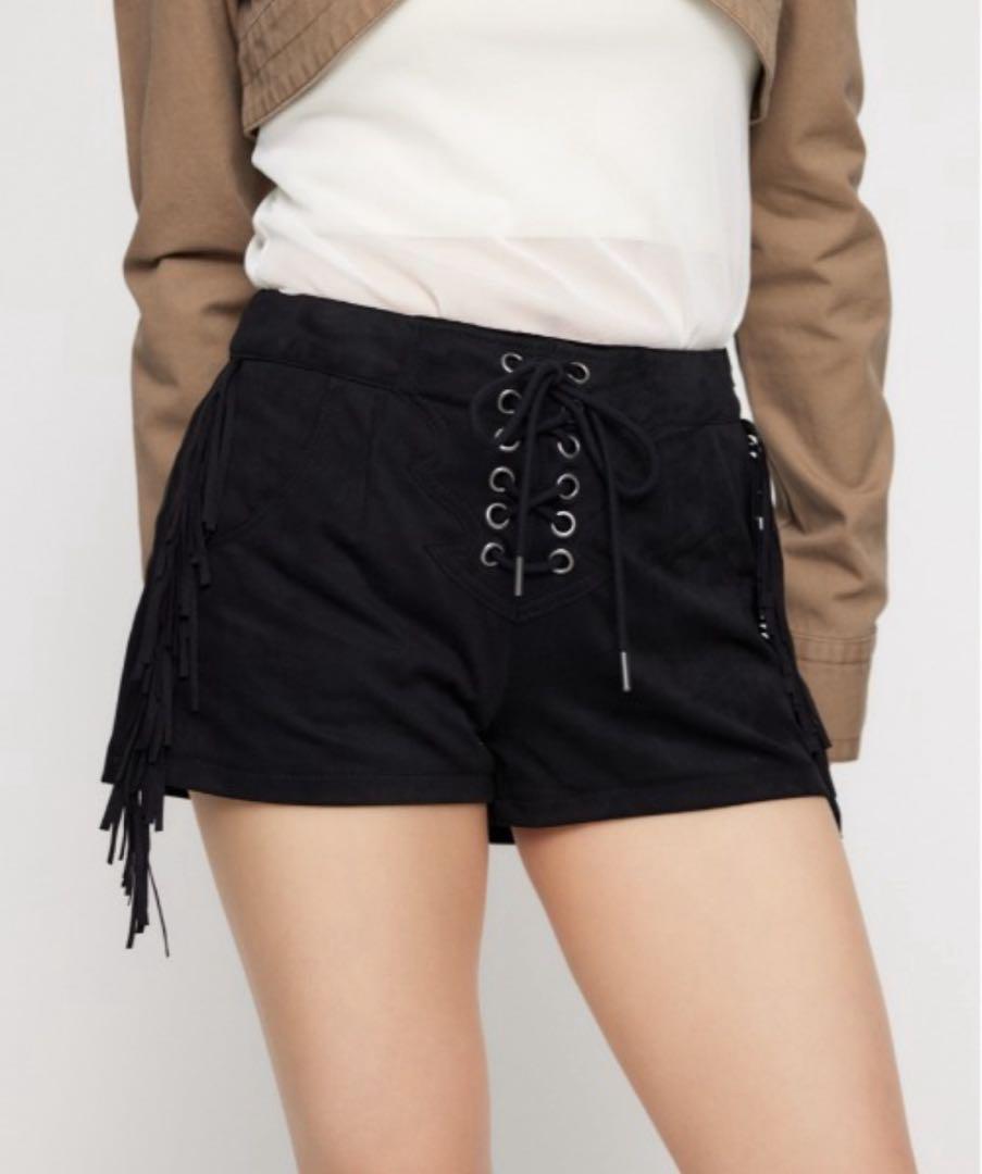 LAGUA GEM FRINGE LACE UP ショートパンツ