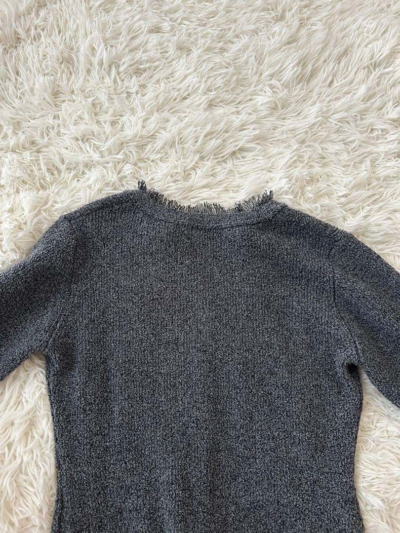 美品　フリンジ付き　グレー　ニットロングドレス