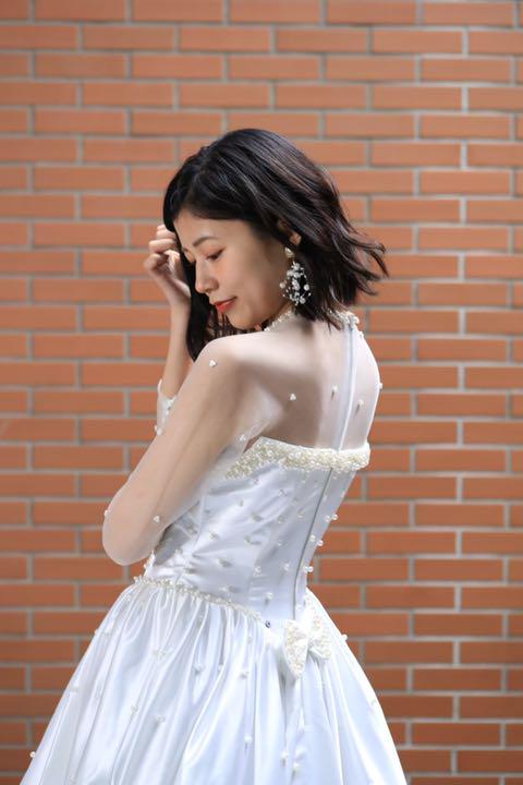 ウエディングドレス　パール　リボン　結婚式　披露宴　二次会　パーティ ウエディングドレスパールリボン結婚式披露宴二次会パーティ