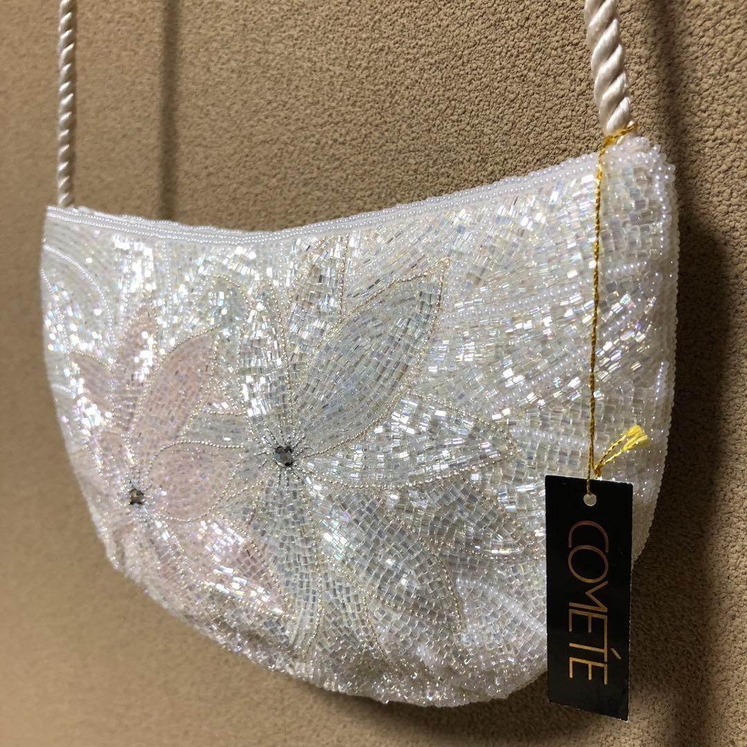 美品 柏ビーズ クリスタル スマホショルダーバッグ レディース