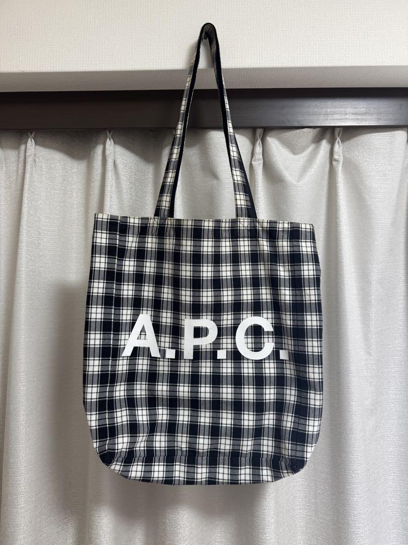 A.P.C.☆チェック柄ラージトートバッグ トートバッグ ショルダーバッグ ウール チェック ロゴ マルチ