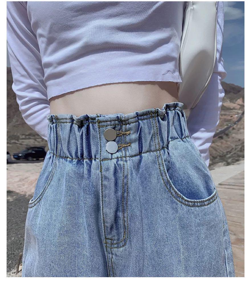 女性用オーバーサイズデニムパンツ！弾性ウエストで楽ちんコーデに◎