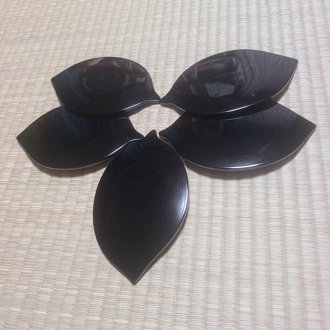 津軽塗　紋紗塗　寿々喜塗　銘々皿　五揃　天然木　箱入