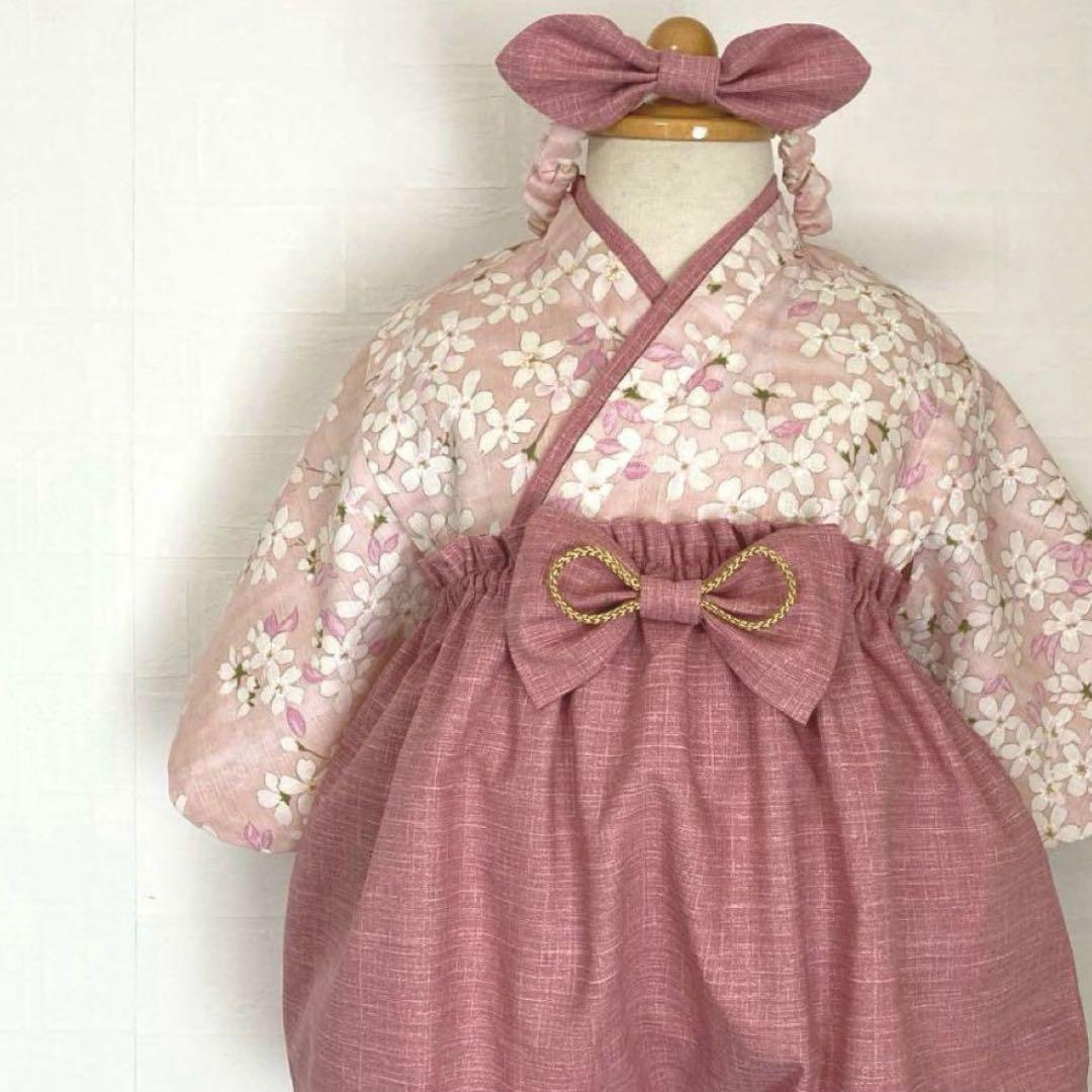【美品】ベビー袴 女の子 和装 70~80cm 花柄 桜