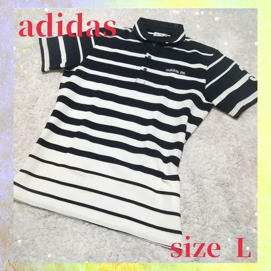 adidas アディダス 半袖ポロシャツ ゴルフウエア ボーダー 白、紺