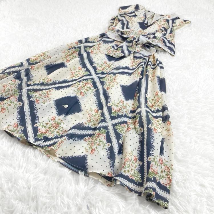 極美品 JILL STUART フラワーシャツワンピース ノースリーブ リボン 極美品 JILL STUART フラワーシャツワンピース ノースリーブ