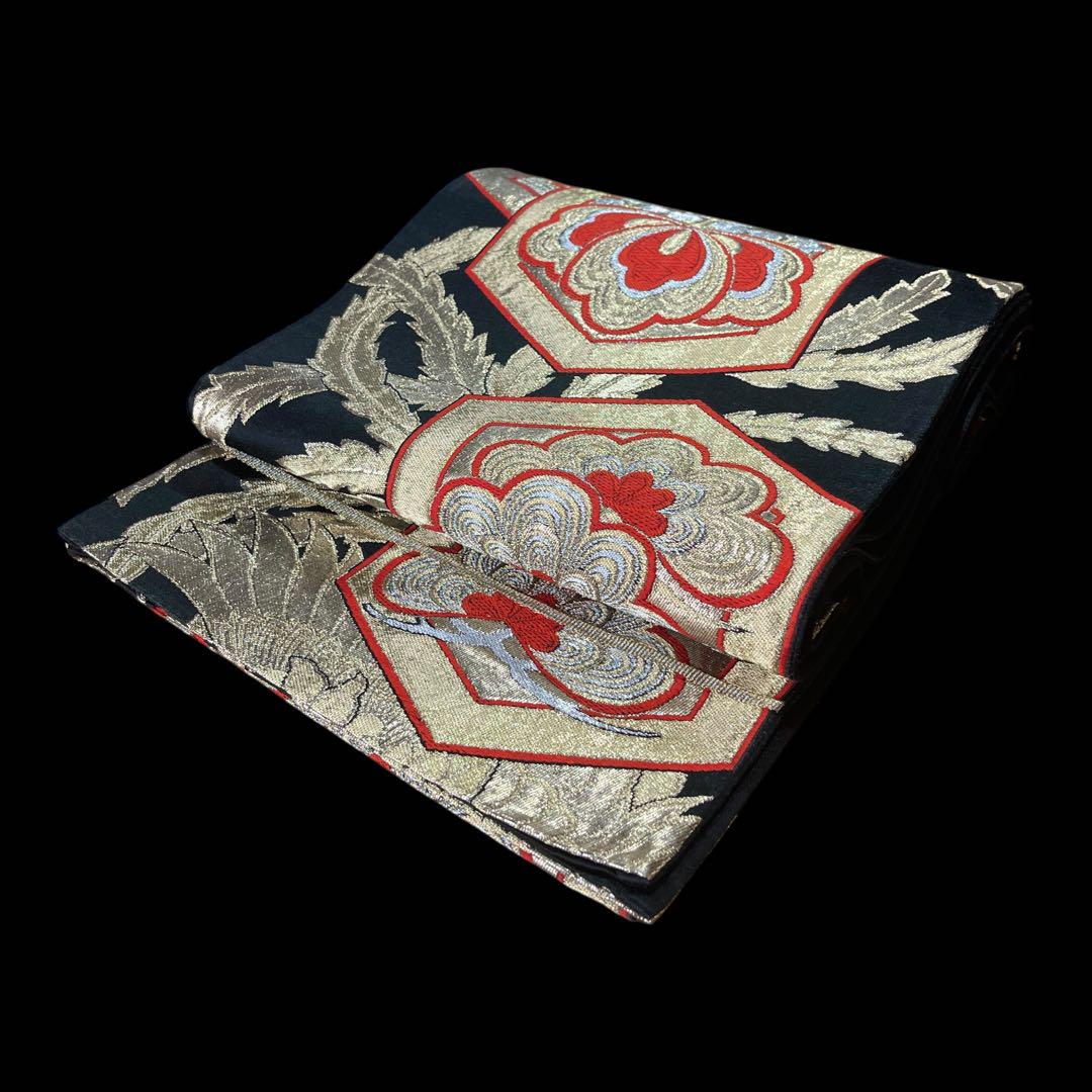 美品】 六通柄袋帯 松桐亀甲鳳凰文様 金銀糸 振袖 黒留袖 色留袖