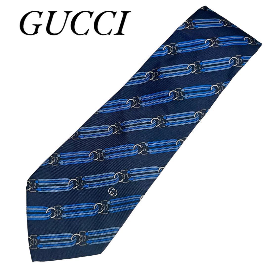 グッチ　GUCCI メンズネクタイ　ブルー　総柄　人気