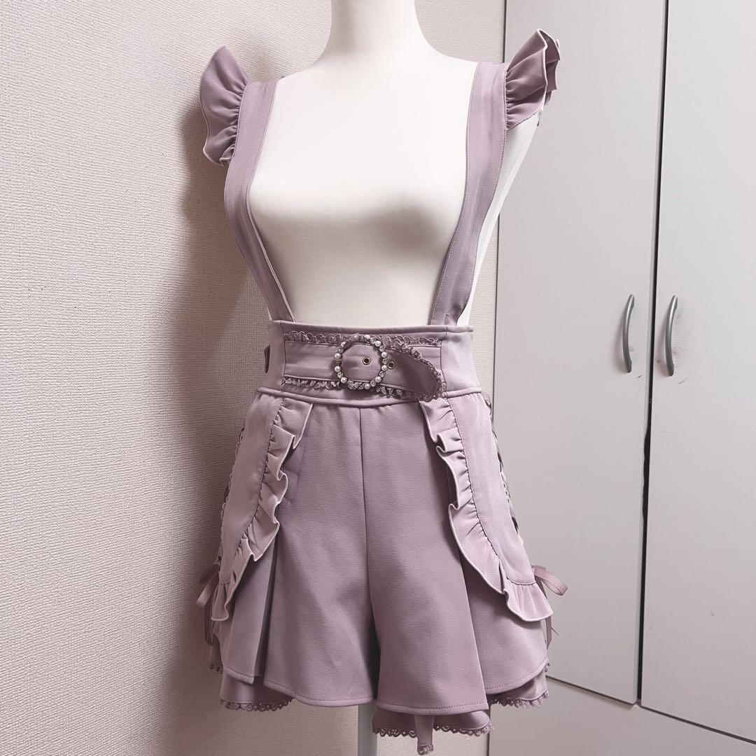 LIZLISA リボン サスペンダー付フリルショートパンツ