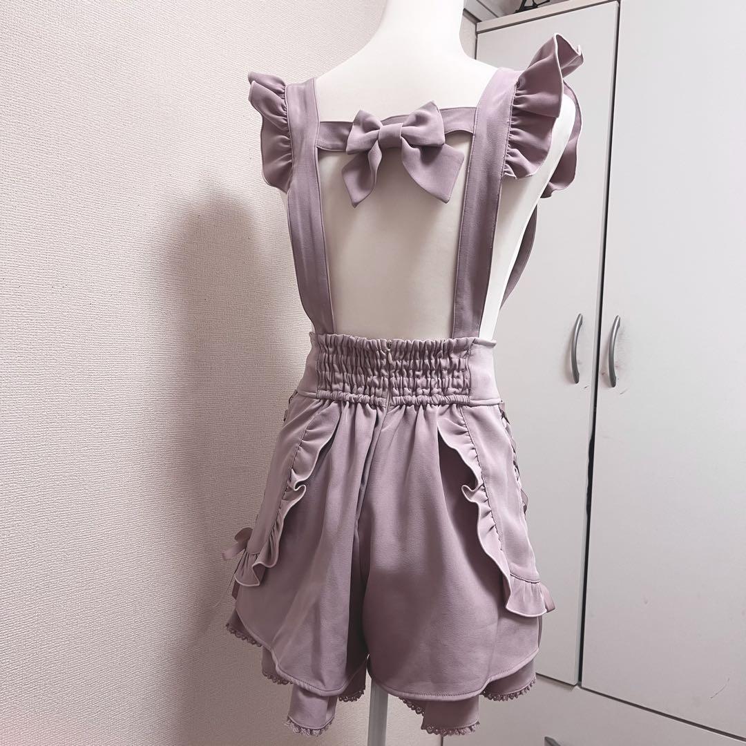 LIZLISA リボン サスペンダー付フリルショートパンツ